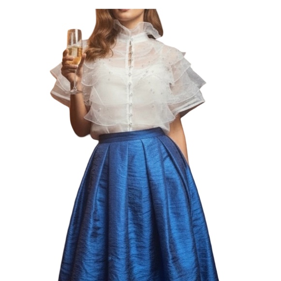 N By Nancy Tops - #A015  RomanticStyle EveningGlam  Nancy  White  Organza  Pearl  Ruffle Top NWT M